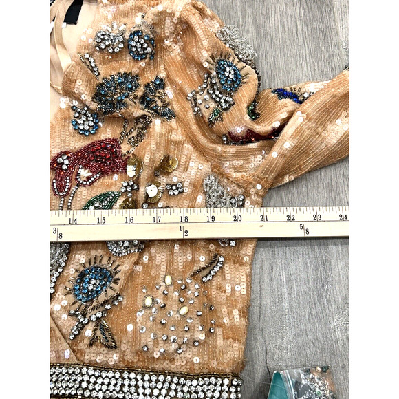 Mac Duggal 93546 Size 14 Beaded Sequin Long Bishop Sleeve Evening Dress NWT FLAW - Picture 16 of 16